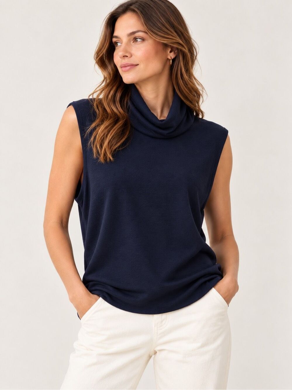 Bleusalt Modal Women’s Sleeveless Top Size 3 Large Navy Blue Turtleneck